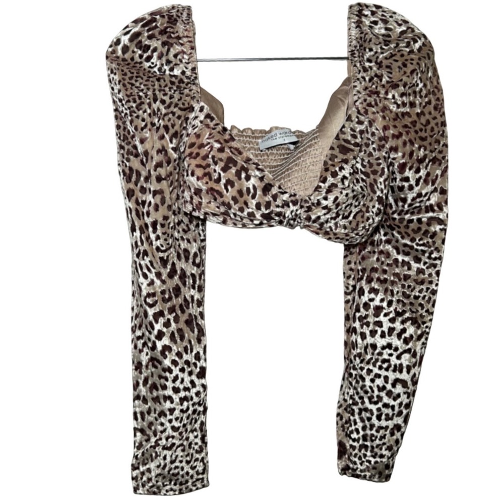 NWOT Naked Wardrobe Womens Leopard Print Velvet Burnout Crop Top Brown S